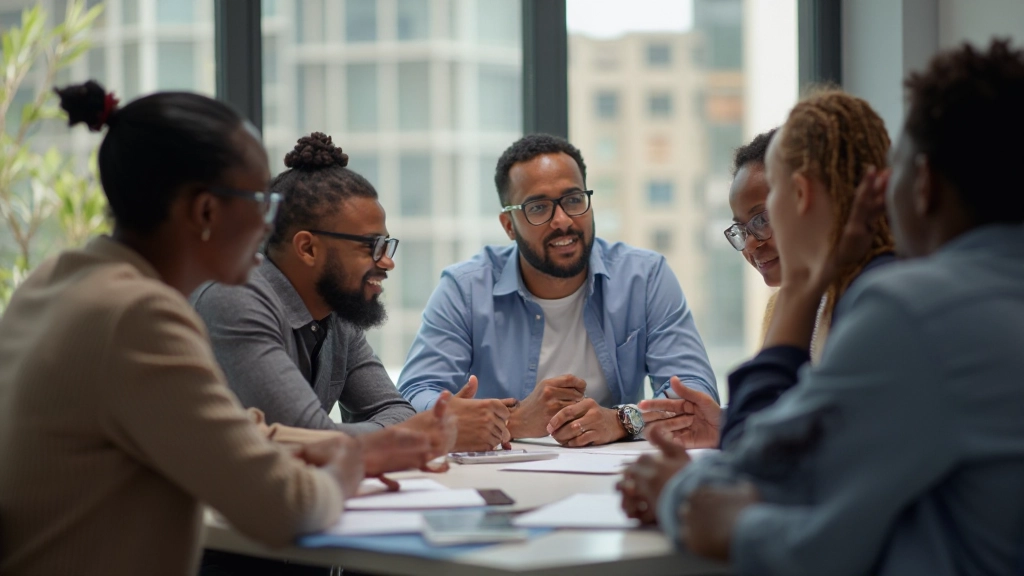 Professional attending continuing education workshop and networking with certified project managers